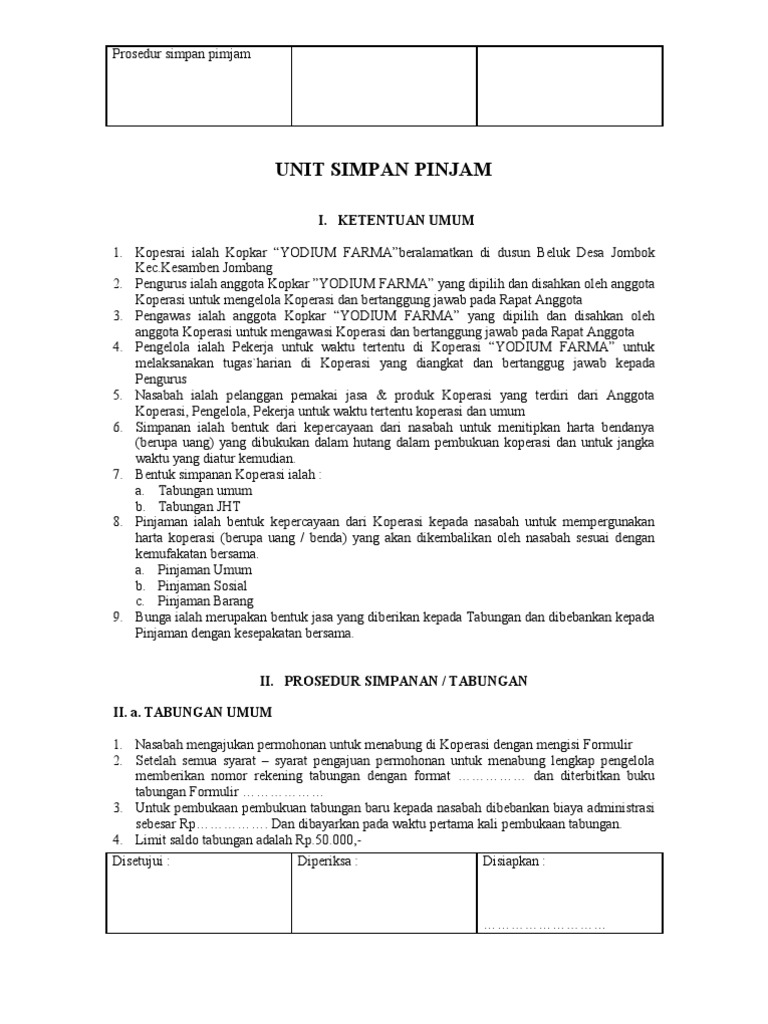 Prosedur Simpan Pinjam Koperasi Yodium | PDF