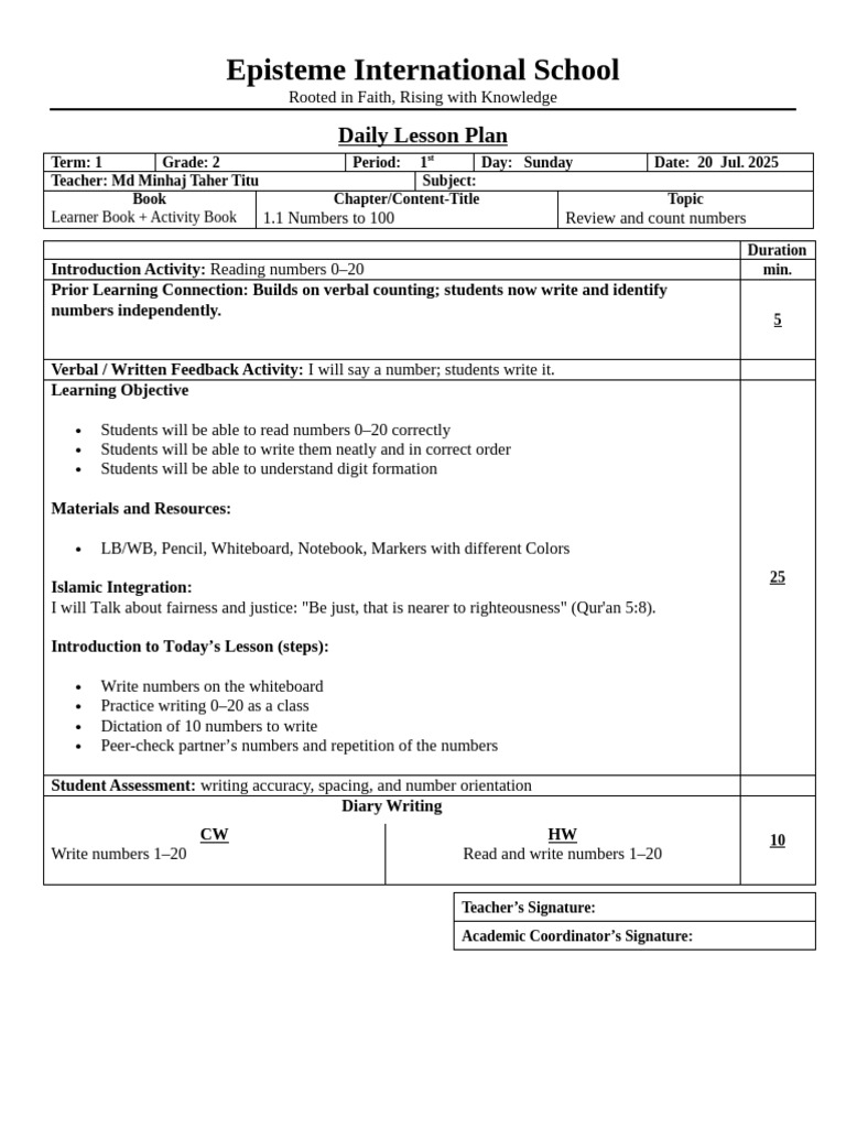 Grade 2 Daily Lesson Plans: Numbers 0-100 | PDF | Lesson Plan | Learning