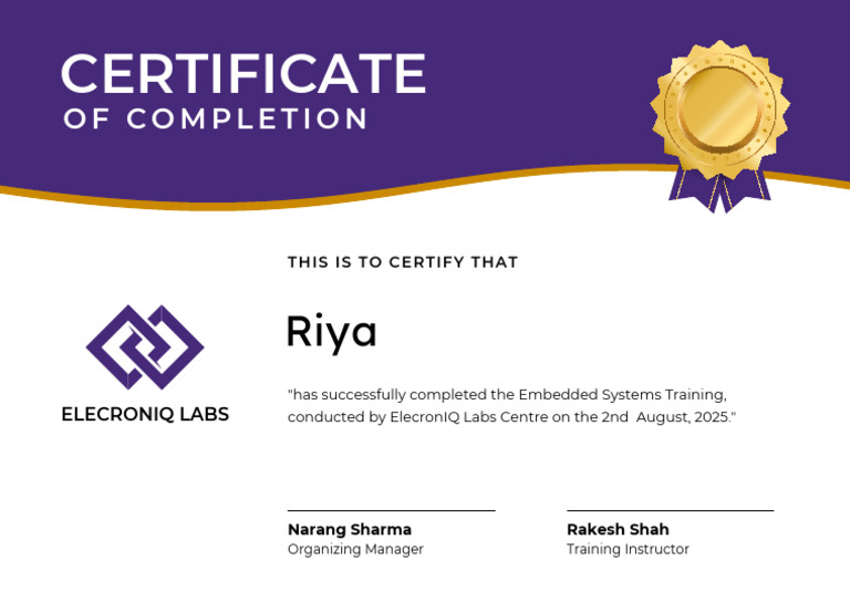 Embedded Systems Training Certificate | PDF