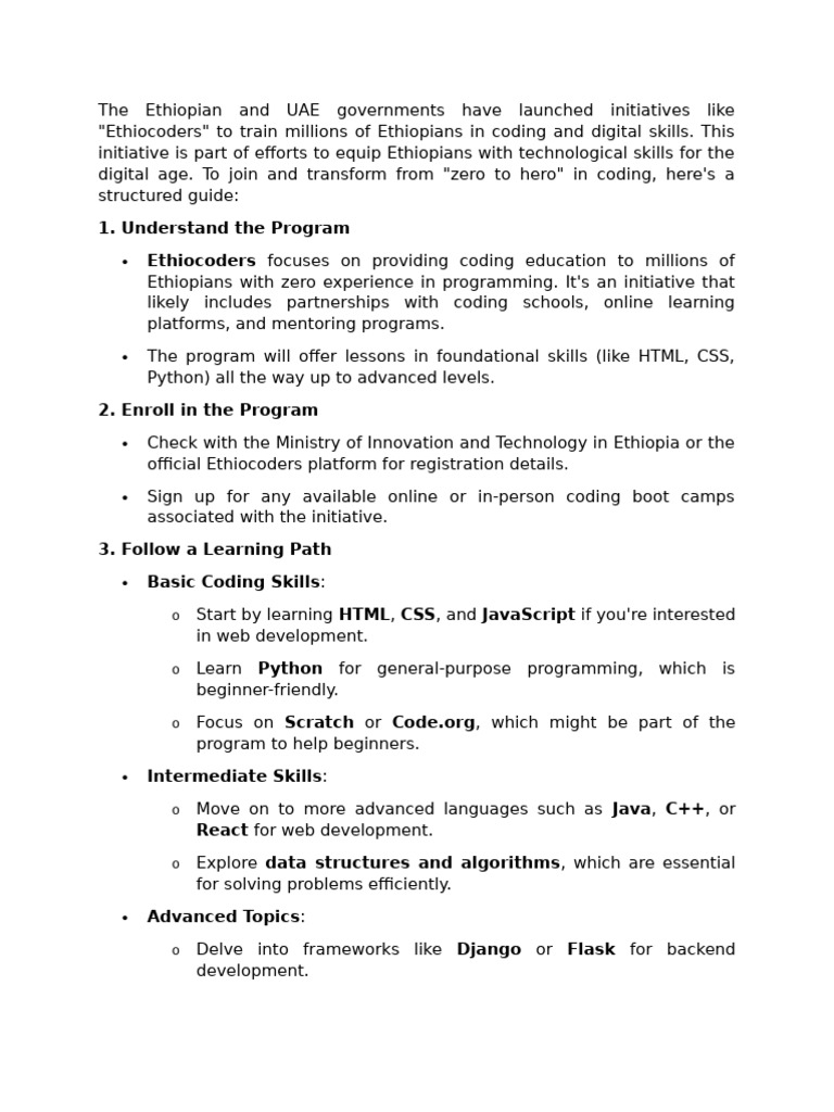 Ethiocoders: Coding Skills Initiative | PDF | Information Technology ...