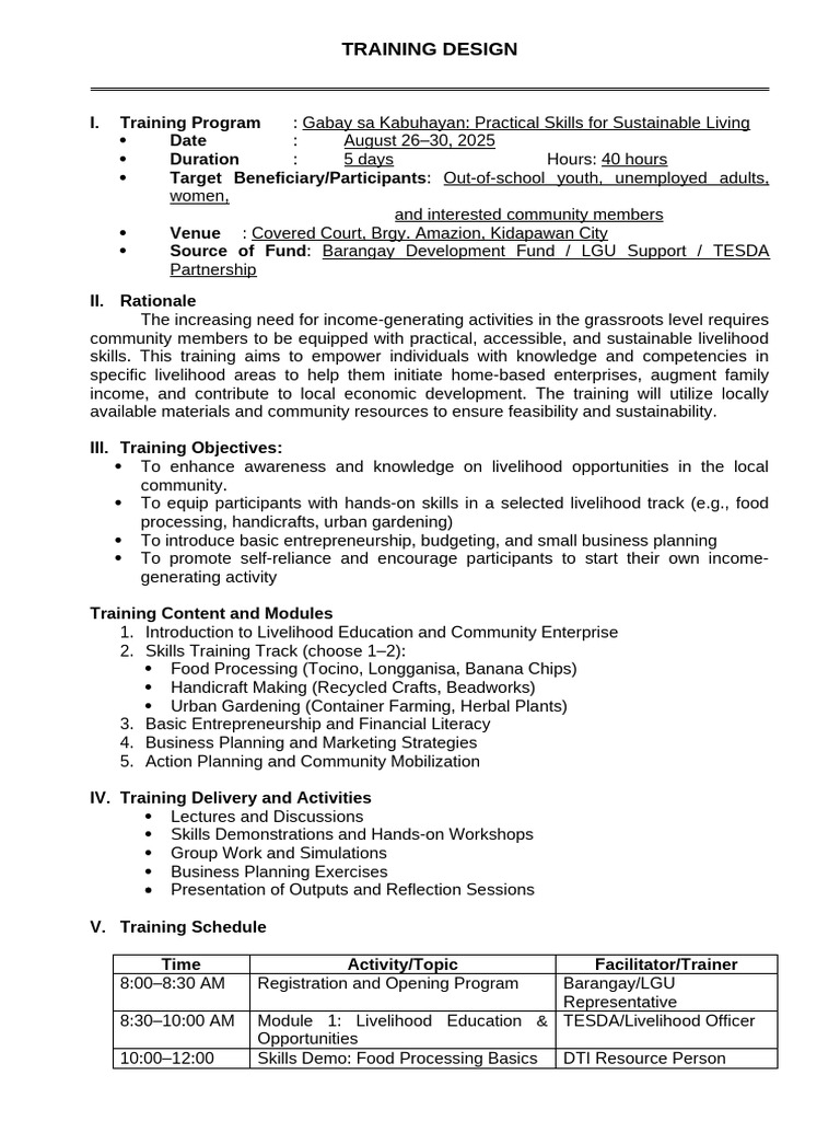 Training Design for Livelihood Skills | PDF | Urban Agriculture | Economies