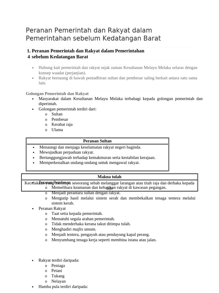 Peranan Pemerintah dan Rakyat Melayu | PDF