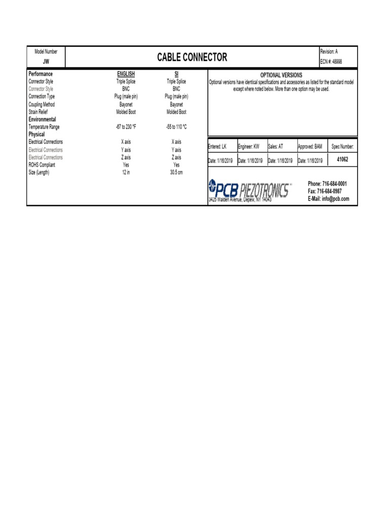 BNC Triple Splice Connector Specs | PDF | Electrical Connector ...