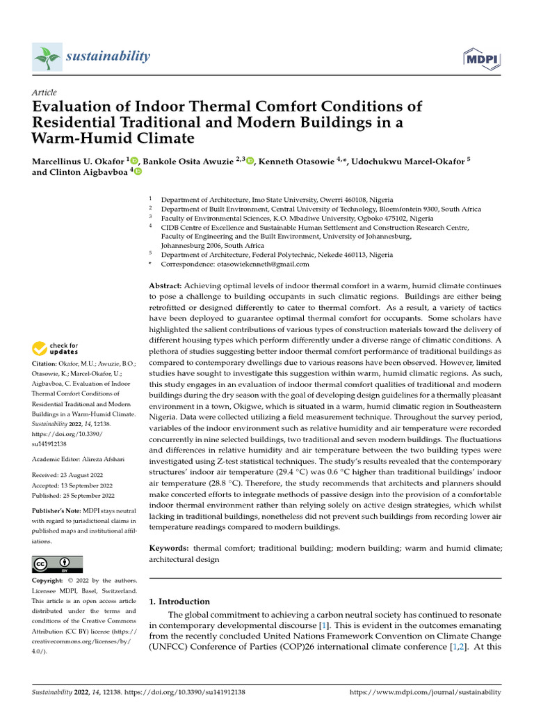 Evaluation of Indoor Thermal Comfort Con | PDF | Earth Sciences