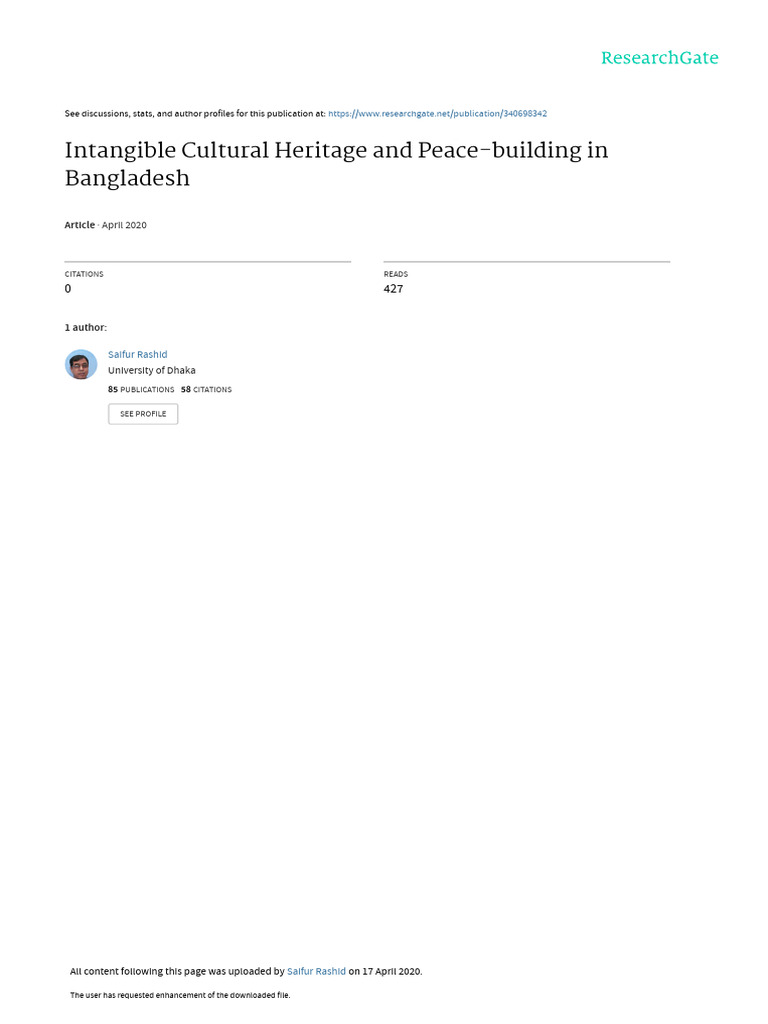 Intangible Cultural Heritage and Peace-Building in Bangladesh | PDF