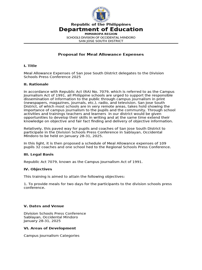 Meal Allowance Proposal for Press Conference | PDF | Human Communication