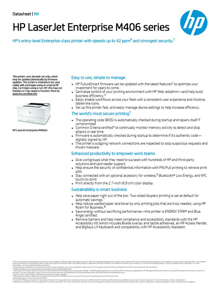 HP LaserJet Enterprise M406 Series Overview | PDF | Printer (Computing ...
