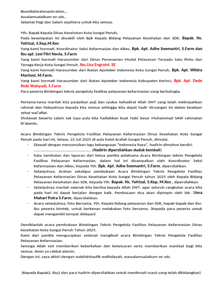 Susunan Acara Dan Moderator Bimtek 22juli Pak Kabid | PDF