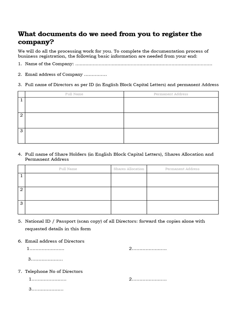 Company Registration Document Requirements | PDF