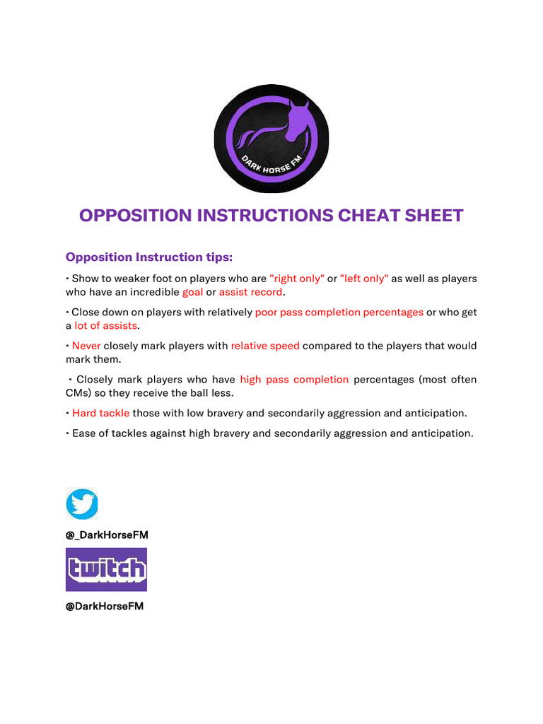 Opposition Instructions Cheat Sheet | PDF