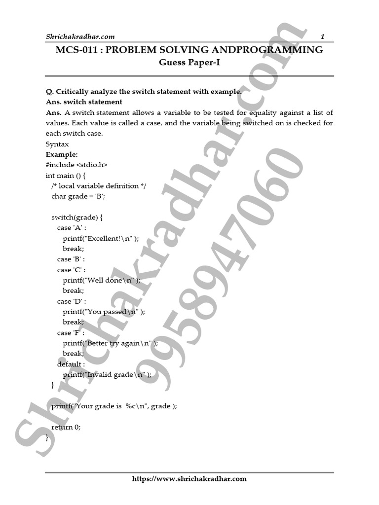 MCS-011 Programming Concepts Guide | PDF | Variable (Computer Science ...