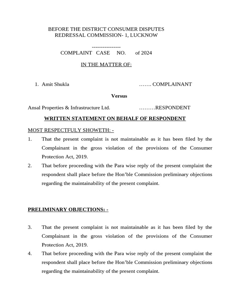 Respondent's Statement in Consumer Case | PDF | Interest | Complaint