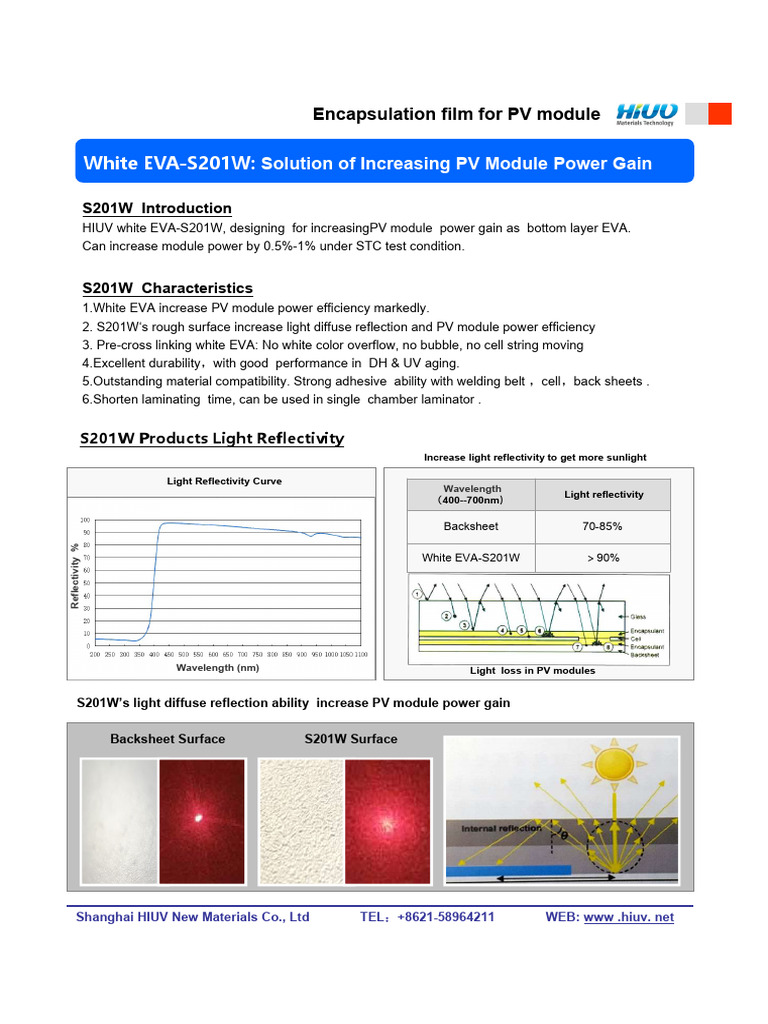 Boost PV Module Power with S201W EVA | PDF | Lamination | Solar Panel