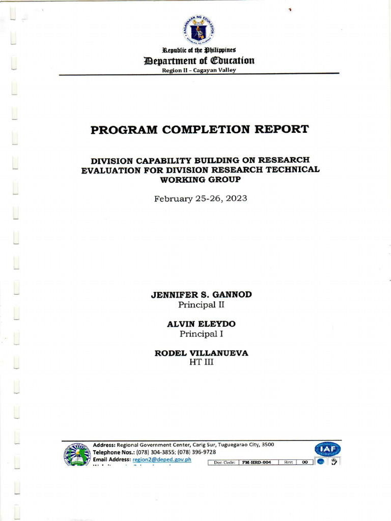 L&D Completion Report Mam Jen | PDF