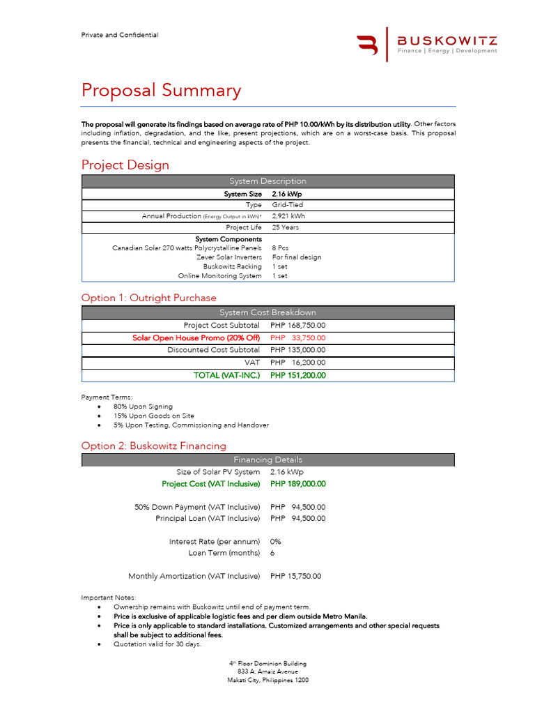 Buskowitz Solar Proposal for Makati Project | PDF | Photovoltaics ...