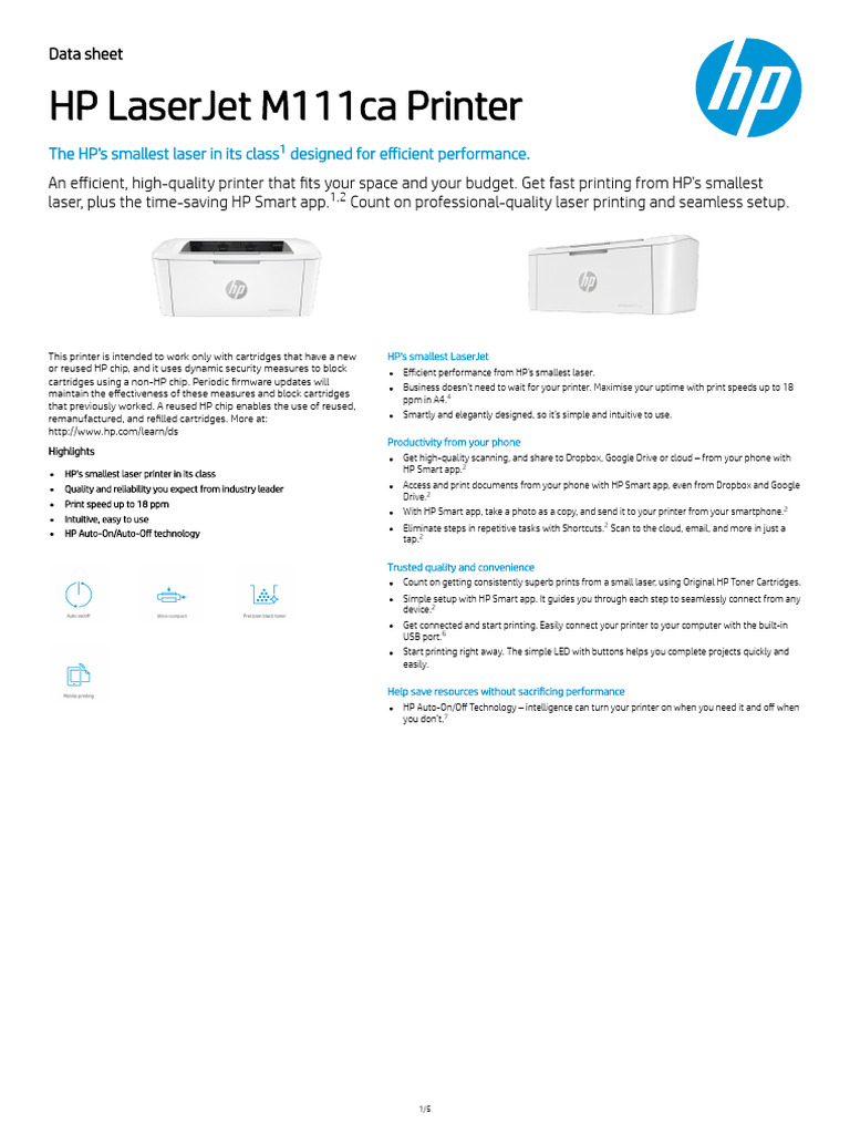 HP LaserJet M111ca Printer | PDF | Printer (Computing) | Hewlett Packard