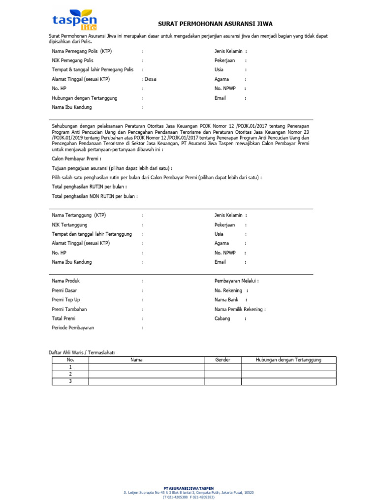 SPAJ TSS Rev160622 Waiting ESY | PDF