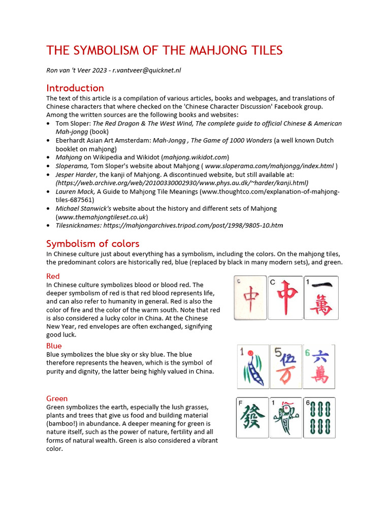 Mahjong Tile Symbolism Explained | PDF | Mahjong
