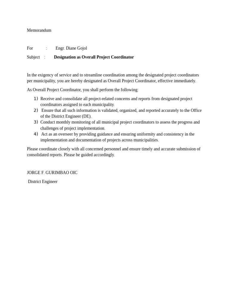 Overall Project Coordinator Designation | PDF