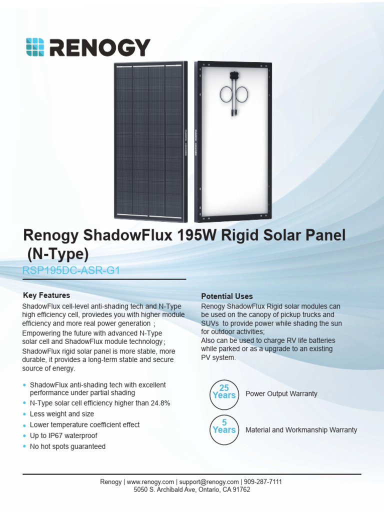 Renogy 20195W 20ShadowFlux 20rigid 20solar 20panel 20 28topcon 29 | PDF ...