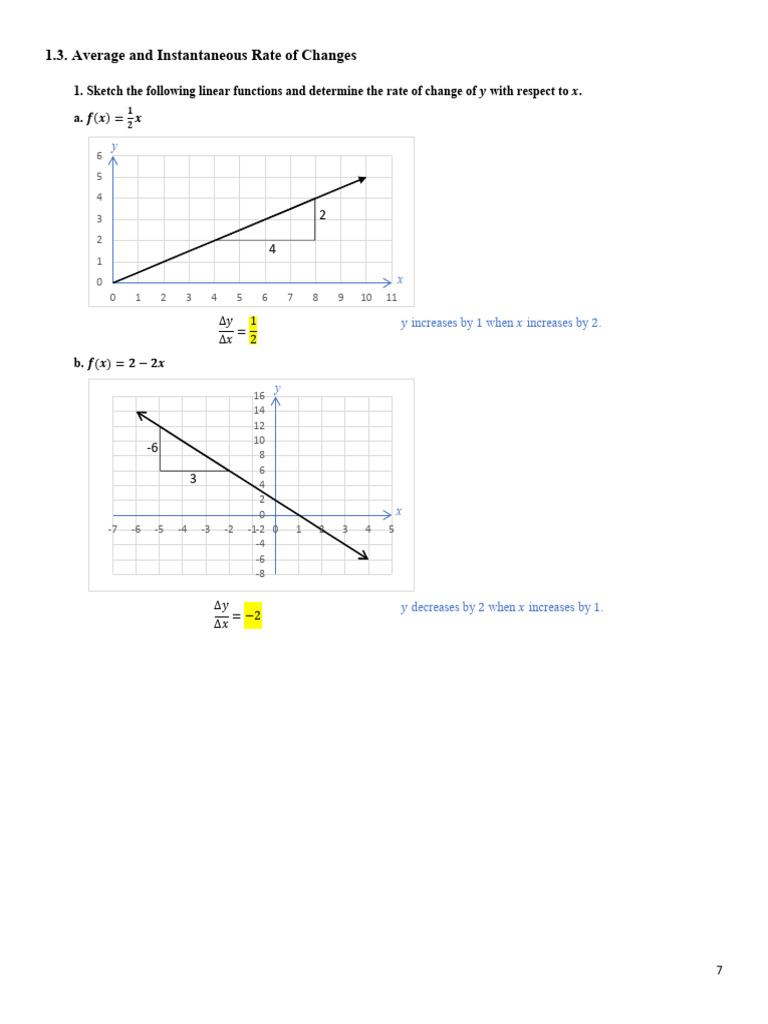 Rates of Change in Linear Functions | PDF | Derivative | Slope