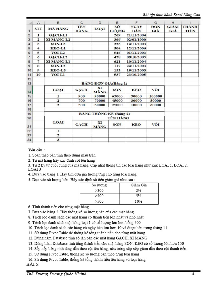 BAI TAP Excel NANG CAO | PDF