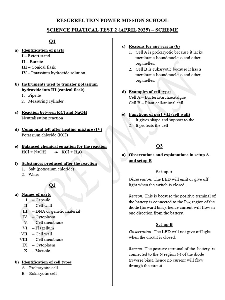 Science Practical Test April 2025 Guide | PDF | Cell (Biology) | Organelle