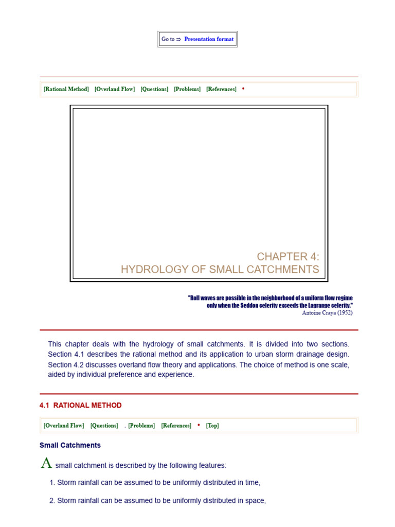 Hydrology of Small Catchments: (Rational Method) (Overland Flow ...