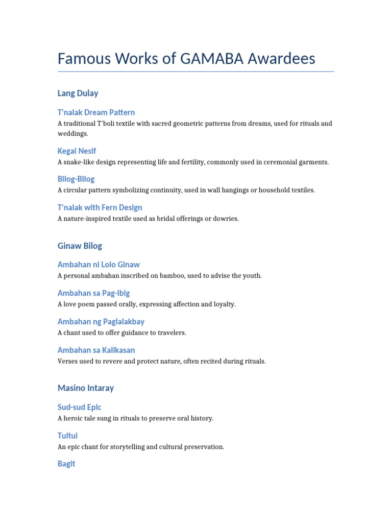 GAMABA Awardees Works | PDF