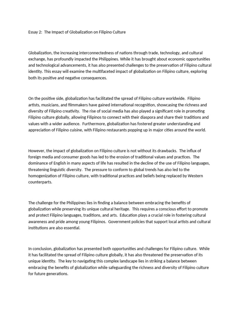 Globalization's Dual Impact on Filipino Culture | PDF | Globalization ...