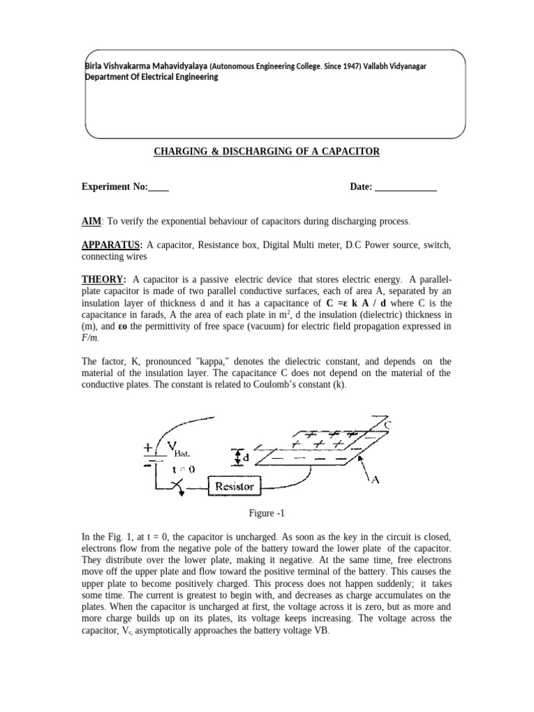 Capacitor Charging and Discharging Experiment | PDF | Capacitor ...