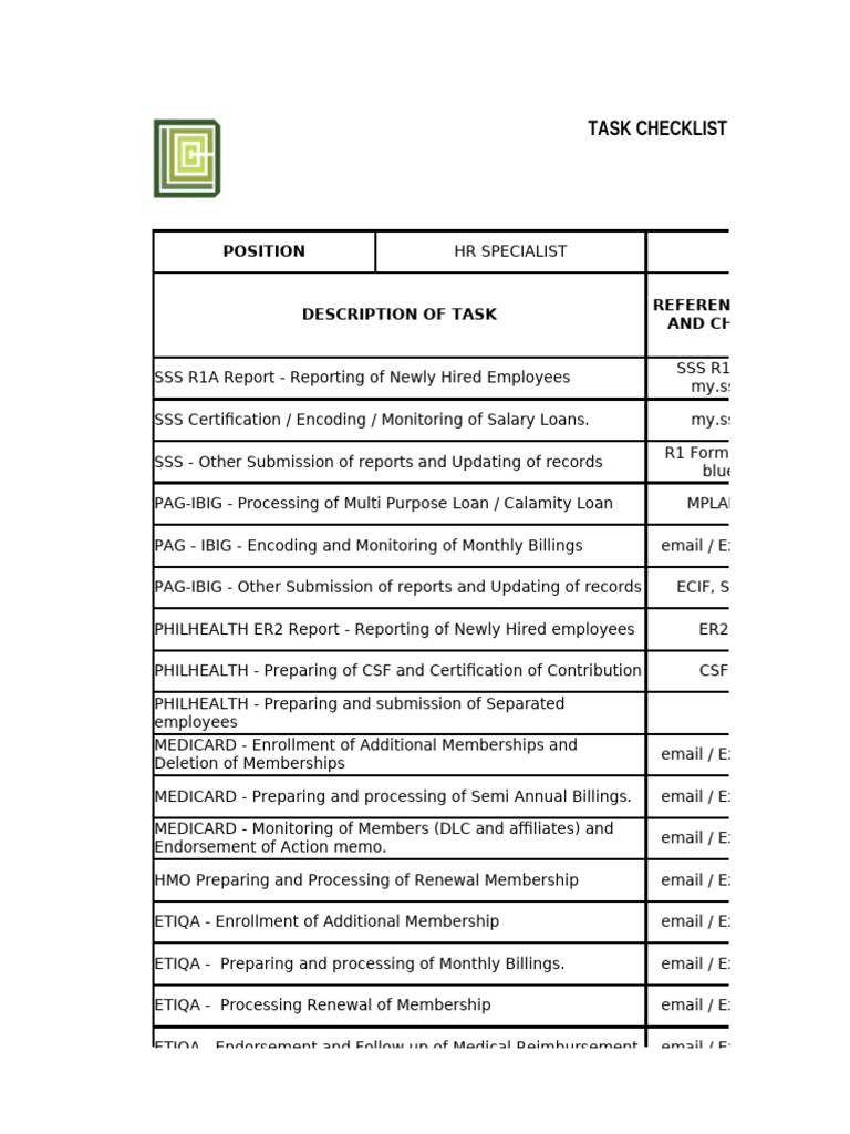 HR Specialist Task Checklist Guide | PDF | Banking | Business