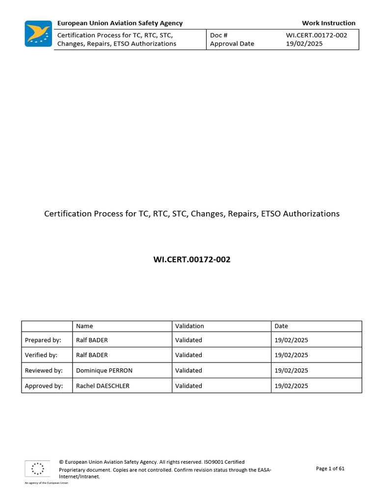 EASA Certification Process Work Instruction | PDF | Aviation