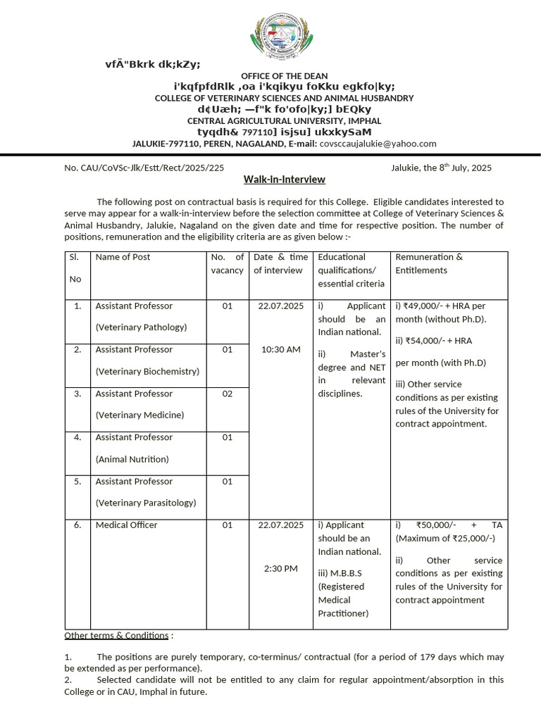 Walk-in Interview for Veterinary Faculty Positions | PDF