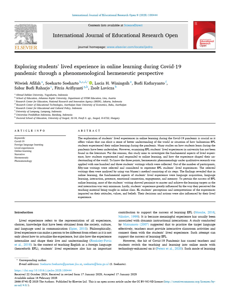 Exploring Students' Lived Experience in Online Learning During Covid-19 ...
