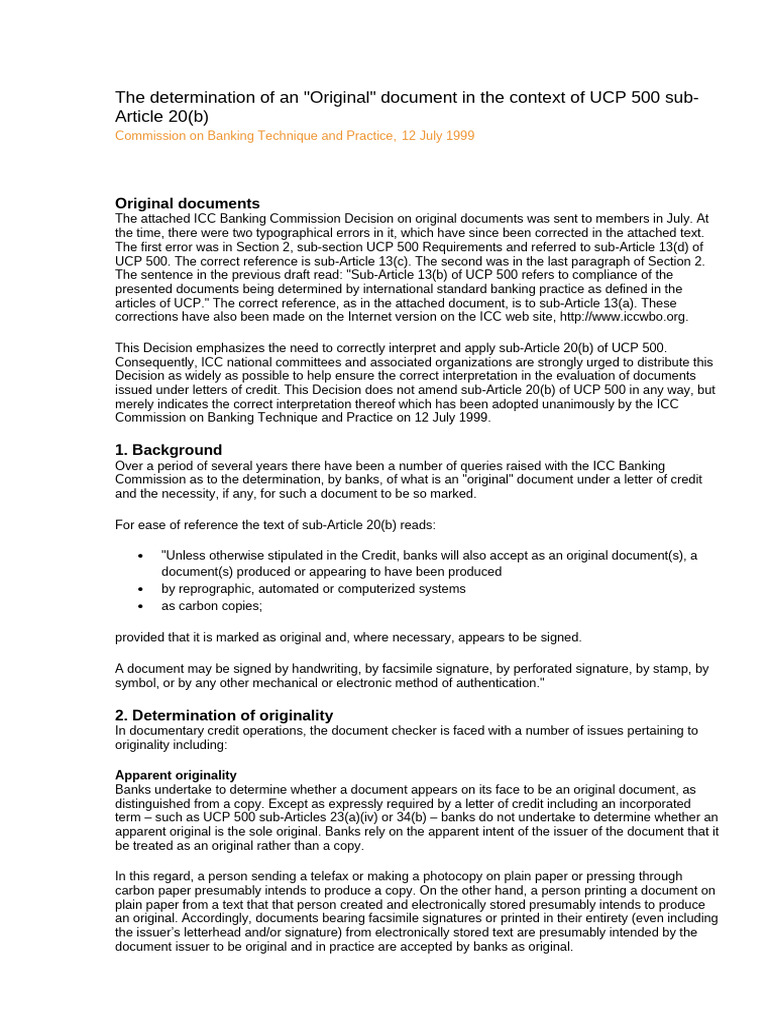 Understanding UCP 500 Sub-Article 20(b) | PDF | Letter Of Credit | Document