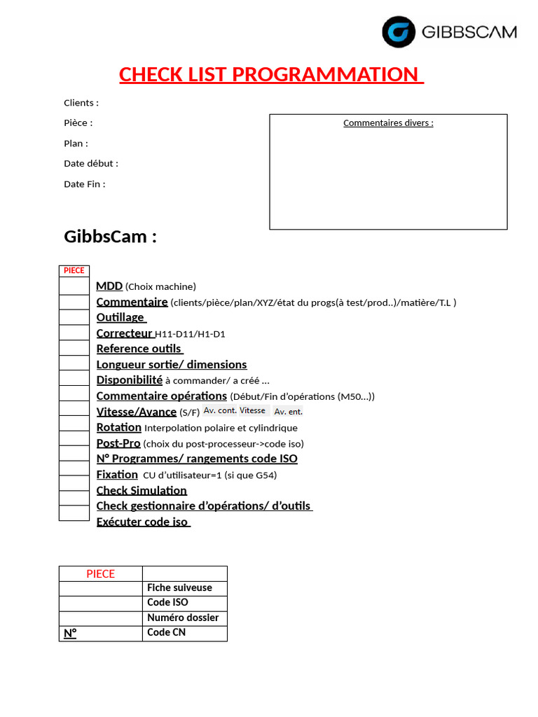 Checklist de Programmation CNC Optimisée | PDF