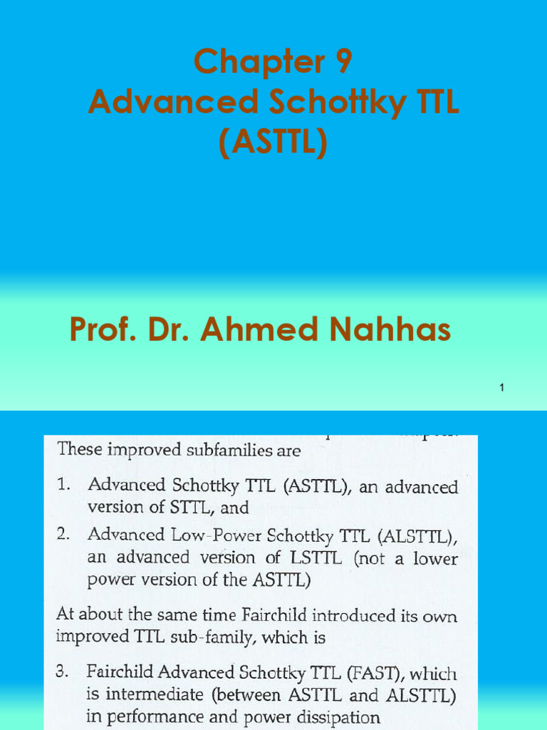 Chapter 9 Advanced Schottky Transistor Transistor Logic Prof AMN 2023 | PDF