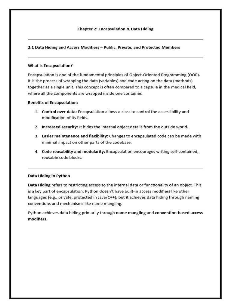 Python Encapsulation and Data Hiding | PDF | Object Oriented ...