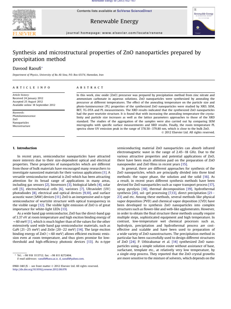Synthesis and Microstructural Properties | PDF | Zinc Oxide | Nanoparticle