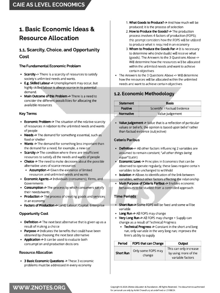 As-Level Economics Notes (COMPRESSED-Z) | PDF