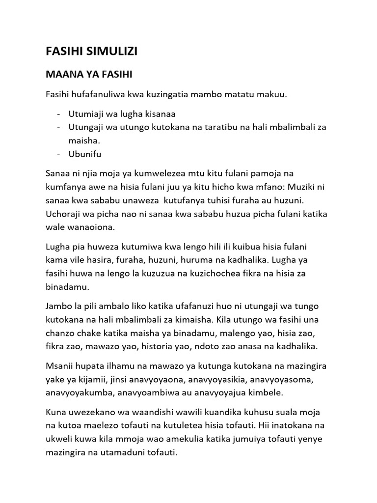 Fasihi Simulizi | PDF
