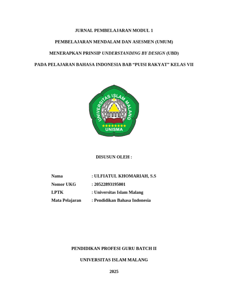Jurnal Pembelajaran Modul Prinsip Ubd Bahasa Indonesia Kelas Vii | PDF