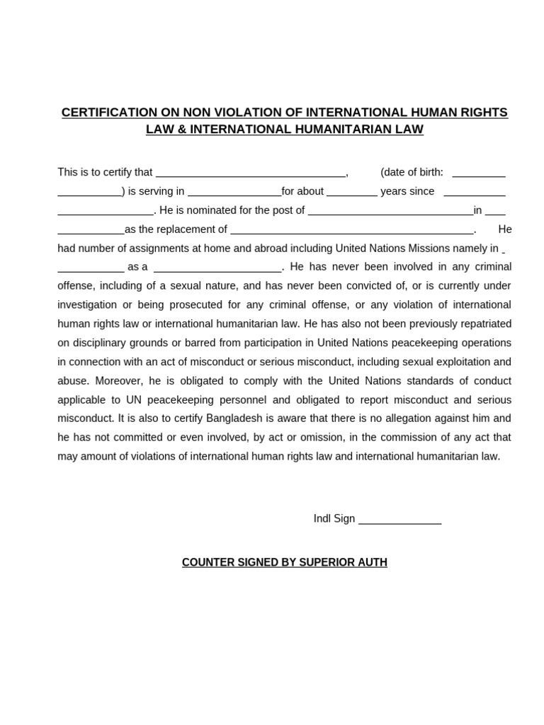 Certificate On Non Violation of International Human Rights Law ...