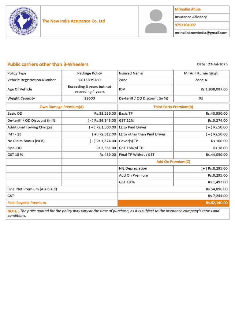 Commercial Vehicle Insurance Quotation | PDF | Insurance | Vehicle ...