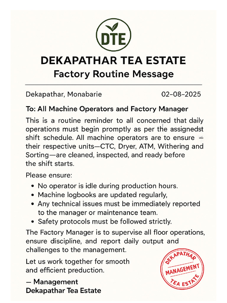 DTE Factory Routine Message | PDF