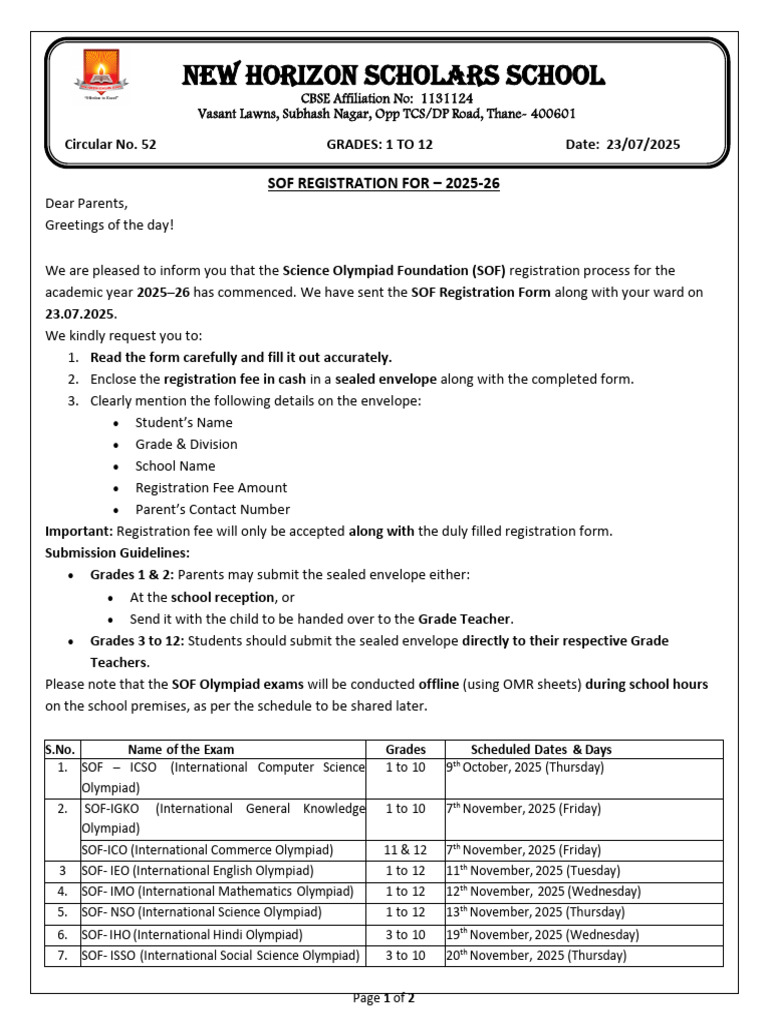 SOF Registration 2025-26 Guidelines | PDF