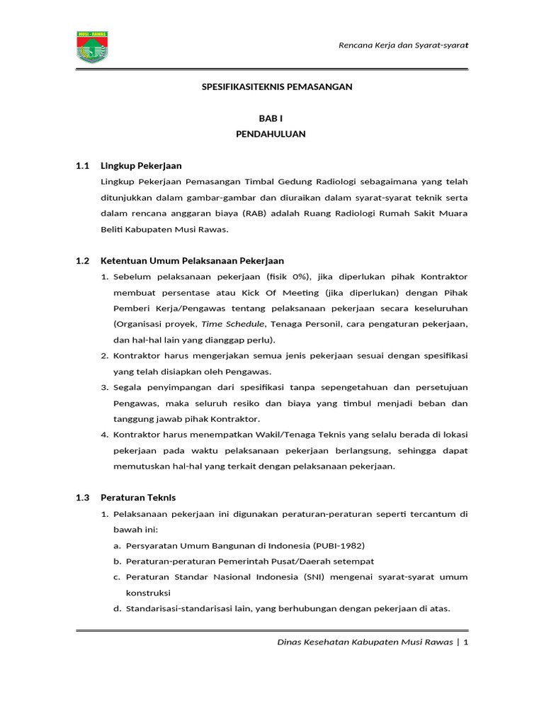 Spesifikasi Pemasangan Timbal Radiologi | PDF