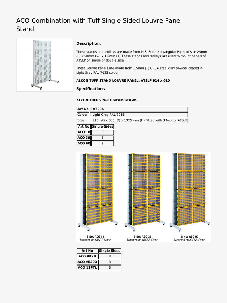 ACO Combination With Tuff Single Sided Louvre Panel Stand: Description ...