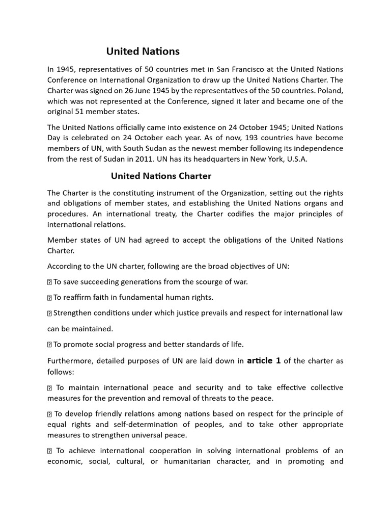 Overview of the United Nations Charter | PDF | United Nations Security ...